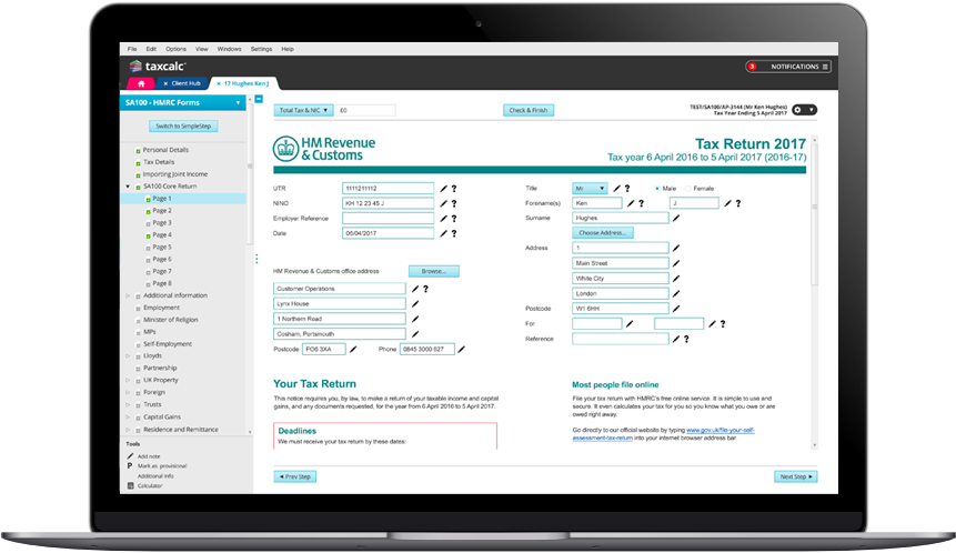 TaxCalc product screen